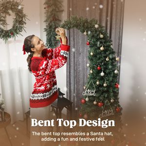 Albero di Natale Artificiale Slim da 180 cm, Stile Abete di Montagna, con Punta Curva e 200 LED, Base in Metallo Verde, Decorato - Product Image 5