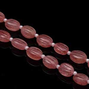 Cuentas de cuarzo rosa fresa talladas a mano, piedras preciosas ovaladas talladas a mano, cuentas de cuarzo rosa fresa natural, cuentas sueltas para joyería. - Product Image 3