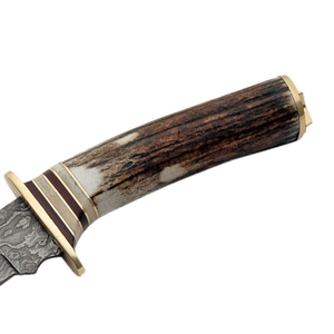 Couteau de chasse artisanal 2026 en acier Damas, lame fixe, manche en cuir, bord droit, modèle court, vente en gros - Product Image 4