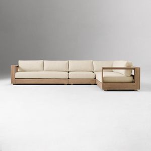 Canapé d'angle en bois de teck Honey Glow Teak Wood Garden Daybed, style U, avec accoudoirs ouverts et structurés - Product Image 4