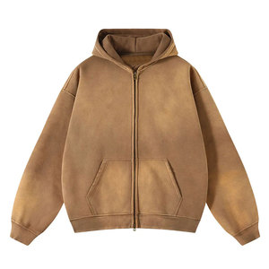 Sudadera con Capucha para Hombre, Moderna, de Textura Lisa, con Estampado Digital, Cierre de Cremallera, Mezcla de Poliéster/Algodón, Diseño Desgastado, con Bolsillos - Product Image 1