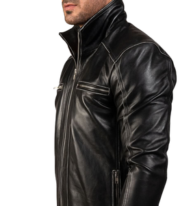 Veste bomber vintage en cuir véritable noir, style streetwear imperméable, en cuir PU, avec détails en acier - Product Image 3