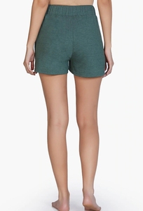 Women's Solid Green Knitted Cotton Shorts Mid Waist <b>Elastic</b> Breathable Casual Regular Fit - Product Image 6
