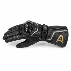 Racing Gloves Full Finger Leather Black Adjustable Wrist <b>Strap</b> Hook And Loop Closure Riding Protection - Product Image 4