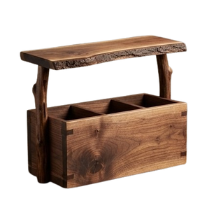 Unique Kitchen Organizer for Storage Tableware Cutlery Dark Brown Handmade Mango <b>Wood</b> Serving Caddy - Product Image 2
