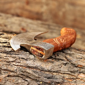 Cuchillo para Pizza Vikingo Industrial Forjado a Mano - Hoja de Acero al Carbono, Mango de Madera de Fresno, Funda de Cuero, Personalizado OEM/ODM, Venta al por Mayor - Product Image 4