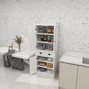 Armadio Dispensa da Cucina Autoportante da 180 cm con 4 Ante e 2 Ripiani Regolabili per Sala da Pranzo e Soggiorno - Product Image 5