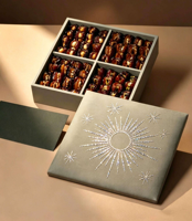 Boîtes cadeaux personnalisées en papier pour chocolats, avec broderie de perles solaires sur tissu, emballage 4 compartiments, pour desserts, barres chocolatées et dattes