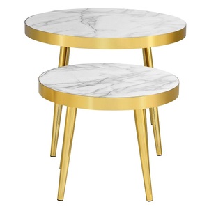 Minimalist Metal Nesting <b>Table</b> With Marble Top Contemporary Furniture Set <b>For</b> Stylish Home And Office Interiors - Product Image 2