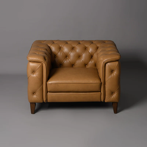 Sofá de Cuero con Base de Madera, Estilo Vintage Ecológico y Moderno, Muebles Artesanales para Sala de Estar, Hogar u Oficina, Rajasthan - Product Image 1