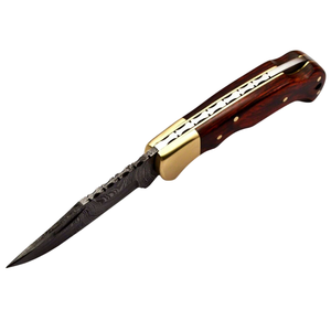 Cuchillos Plegables Hechos a Mano con Acero de Damasco, Mango de Madera Marrón y Bolster de Latón para Camping, Caza y Actividades al Aire Libre - Product Image 2