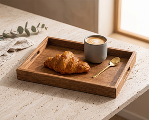 Plateau rectangulaire portable en bois, style classique, pour usage commercial et domestique, cuisine, salon, tasses à thé, barbecue, petit-déjeuner >501ml - Product Image 1
