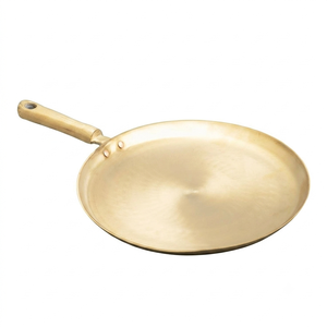 Premium Brass Tawa with Wooden <b>Handle</b> Traditional Indian Flat Fry <b>Pan</b> Heavy Duty Kitchen Cookware for Roti Dosa Cooking - Product Image 1