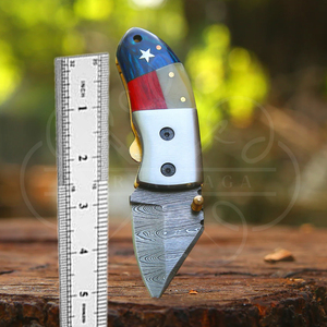 มีดพับเหล็กดามัสกัสขนาดเล็ก ด้ามไม้เนื้อแข็งสีเข้ม ทำมือแบบสั่งทำพิเศษ มีด EDC สำหรับพกพา มีดสำหรับตั้งแคมป์กลางแจ้ง - Product Image 6