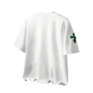 <b>Mens</b> White Crew Neck Short Sleeve T-<b>Shirt</b> Front <b>Sequin</b> Embroidered Cross Patches Casual Streetwear Jersey 240g Loose Fit - Product Image 2