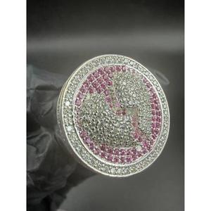925 <b>Silver</b> Pink Sapphire and Moissanite Iced Out Luxury Pave Statement Hip Hop Band Cocktail <b>Ring</b> Round Cut Diamond <b>Ring</b> for <b>Men</b> - Product Image 1