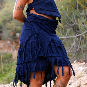Women's Black Boho <b>Wrap</b> Skirt Handmade Cotton Drawstring Layered Fringe Midi Skirt for Festival <b>Beach</b> Summer Casual Hippie Wears - Product Image 1