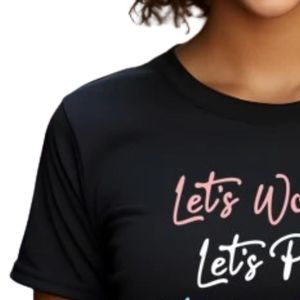 Women's Black Casual Graphic Tee with Colorful Let's Work Let's Play Let's Live Together Embroidered Lettering Short Sleeve - Product Image 5