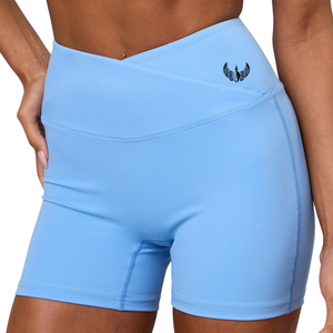 Shorts enveloppants bleu clair pour femmes, taille haute, extensibles, pour le sport, le fitness, l'entraînement et les activités physiques - Product Image 1