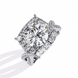 Bague de fiançailles en platine avec diamant rond taille brillant et serti halo, certifiée GIA, style classique pour femme - Product Image 2