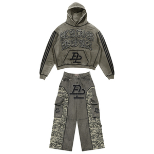 Unisex Black Gradient Tracksuit Full <b>Zip</b> <b>Hooded</b> Streetwear Loose Fit Side Pockets Autumn Polyester Sweatshirt Pants Set - Product Image 2