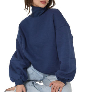 Sweat-shirt oversize à col roulé bleu marine pour femme, épaules tombantes, manches longues, pull décontracté en molleton, coupe ample, mélange de coton doux - Product Image 1