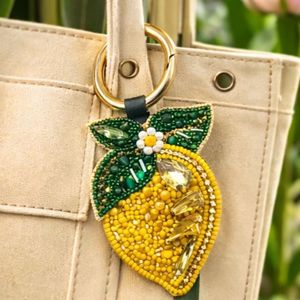 Rizir Fashion Handmade Durable Zinc Alloy Lemon Keychain Embroidered Beaded Trendy <b>Bag</b> <b>Charm</b> Women Cute Fruit Wedding - Product Image 2