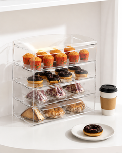 <b>Plastic</b> Glossy Rectangle Modern Donuts Cakes Display Storage Case <b>Lid</b> 1-3L Capacity for Freshness Preservation Pastries Desserts - Product Image 3