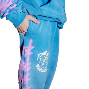 Chándal Unisex Azul con Capucha y Estampado de Letras Rosas, Estilo Urbano, Corte Holgado, Ropa Casual de Otoño, Talla Adulto - Product Image 4