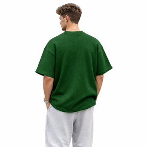 High Quality <b>Waffle</b> Knit Oversized T <b>Shirt</b> Men Custom Logo Drop Shoulder Textured Cotton Streetwear Blank Tee - Product Image 4