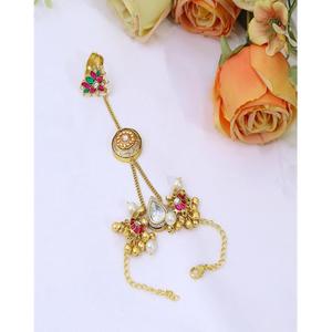 Bracelet de main en or plaqué or de qualité supérieure, orné de perles Kundan, pour femmes, bijoux traditionnels indiens Hathphool. - Product Image 1