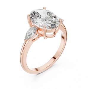 Anillo de Oro Ovalado con Diamante de Laboratorio y Acento de Pera, Elegante Anillo de Compromiso de Tres Piedras, Joyería de Diamantes con Engaste Moderno Tipo Catedral - Product Image 6