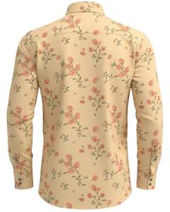 Camisa de Vestir Personalizada para Hombre, Estampado Floral Beige, Corte Entallado, Botones, Manga Larga, Informal, para Fiesta, Mezcla de Algodón, OEM Personalizado - Product Image 2