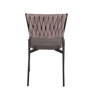 Set di 2 Sedie da Pranzo Contemporanee Tania Intrecciate in Tessuto Marrone Chiaro con Metallo Nero e Ecopelle Grigia - Product Image 5