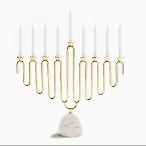 Golden Five-Arm Candelabra with <b>Red</b> LED Pillar <b>Candles</b> Flameless Home Decoration Wedding <b>Candle</b> Holder - Product Image 4