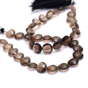 Cuentas facetadas de cuarzo ahumado AAA+ de 10 mm, cuentas briolette en forma de moneda, cuarzo marrón natural, piedra semipreciosa, cuentas elegantes para joyería. - Product Image 1