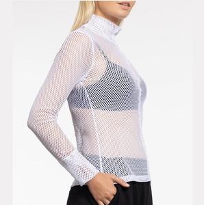 Offre Spéciale – T-shirts de Yoga et de Sport Personnalisés à Col Rond et Col Montant en Maille Respirante Transparente Effet Filet, Manches Longues, Débardeur d'Été pour l'Exercice - Product Image 1