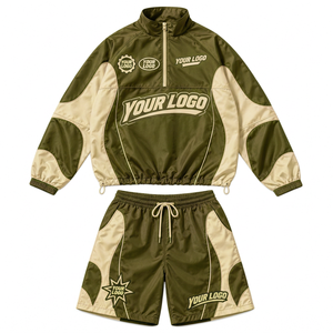 <b>Men's</b> Lightweight Nylon Patchwork Tracksuit Custom <b>Hoodie</b> <b>and</b> <b>Shorts</b> Windbreaker <b>Set</b> for Everyday Casual Street Fashion - Product Image 4