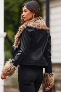 Blouson Bomber en Cuir et Fourrure Respirant pour Homme avec Col Montant et Fermeture à Boutons Cachés - Product Image 5