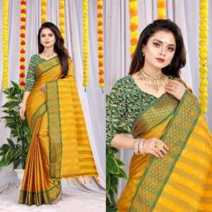 Sari en soie Aura Qunoot Closet avec blouse et pallu assortis de style ethnique, sari pour femmes du Gujarat - Product Image 5