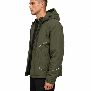 <b>Men's</b> Custom Fashion Waterproof Padded Puffer Jacket Warm Autumn Winter Streetwear Hooded Collar Front Logo Reflective Piping - Product Image 3