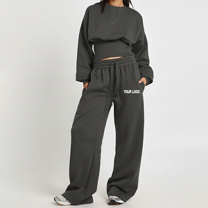 Conjunto Deportivo Unisex Gris con Capucha, Transpirable, de Felpa, Corte Holgado, Pantalones con Cordón, Bolsillos Laterales, Top con Botones, Color Sólido, Otoño - Product Image 6
