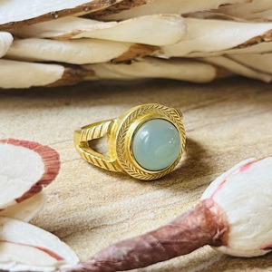 Trendy Blue Chalcedony <b>Ring</b> Boho Geometric <b>Rings</b> Textured Brass Jewelry For Women <b>Gold</b> Plated Statement Jade <b>Cocktail</b> Wholesale - Product Image 1