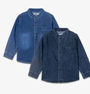 Chemise en jean à manches longues pour garçons, col mandarin, boutonnée, décontractée, couleur unie, en coton, hauts pour enfants - Product Image 1