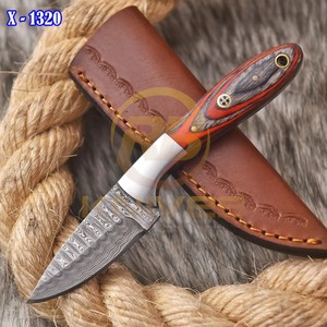 Cuchillo de Caza Hecho a Mano de Acero de Damasco, Hoja de Punta Caída, Mango Rojo, Cuchillo de Supervivencia para Bushcraft y Camping - Product Image 6