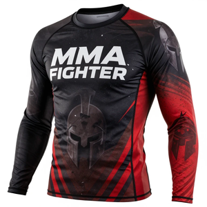 Camiseta de Compresión de Manga Larga para Luchadores de MMA, Diseño Sublimado de Secado Rápido, Color Rojo y Negro - Product Image 4