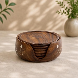 Sous-verres en bois décoratifs faits à la main, ensemble de sous-verres en bois naturel, supports pour sous-verres pour la cuisine, les cafés - Product Image 3