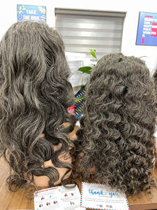 Perruque en cheveux humains, couleur gris naturel, best-seller, perruque à fermeture en dentelle au milieu, bouclée, pour femmes, style doux, cheveux bruts, fournisseur de cheveux - Product Image 5