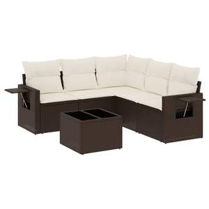 Conjunto de Sofás para Exteriores en Color Crema Marrón, Muebles de Patio en Forma de L, Seccionales de Mimbre con Cojines, Asientos para Jardín - Product Image 2
