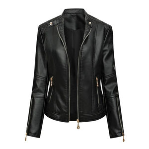 PU Faux Leather <b>Jacket</b> Women Slim Fit Fashion Zipper Casual Biker <b>Jackets</b> Outwear Female Tops Spring Autumn Leather Coat - Product Image 4
